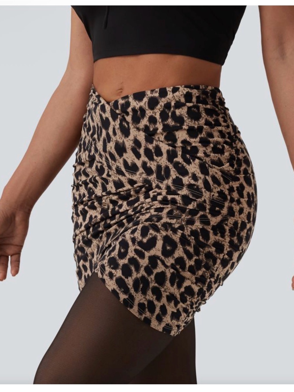 HALARA Leopard Ruched Mini Skort